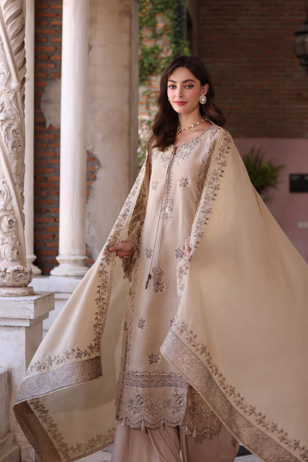 3-PC Unstitched Printed Khaddar Noor By Saadia Asad | Caramel Mist