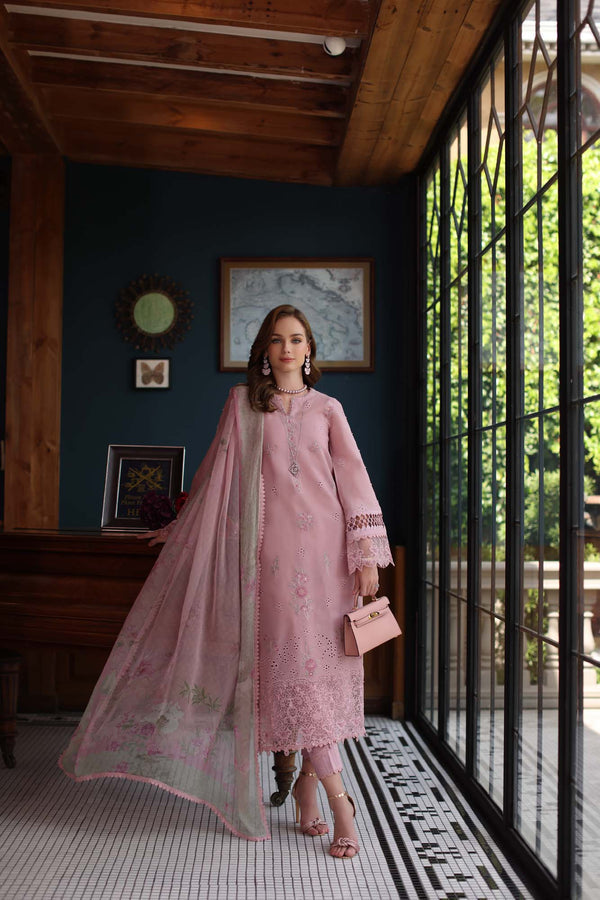 3-PC Unstitched Schiffli Embroidered Lawn Noor By saadia Asad | D3- Blush Pink