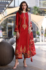 PS4-13 | Unstitched Suit Winter Embroidered Leather With Printed Wool Shawl Poshima By Charizma