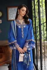 3-PC Unstitched Schiffli Embroidered Lawn Noor By saadia Asad | D4- Ink Blue