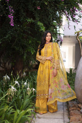 D8-B Mustard Laser | 3PC Unstitched Luxury Chikankari Lawn Noor By Sadia Asad