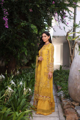 D8-B Mustard Laser | 3PC Unstitched Luxury Chikankari Lawn Noor By Sadia Asad