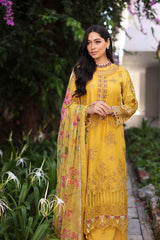 D8-B Mustard Laser | 3PC Unstitched Luxury Chikankari Lawn Noor By Sadia Asad