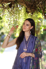 D8-A Purple Laser | 3PC Unstitched Luxury Chikankari Lawn Noor By Sadia Asad