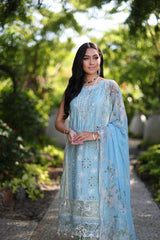 D2-A Feroze and mint Colour Block | 3PC Unstitched Luxury Chikankari Lawn Noor By Sadia Asad