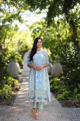 D2-A Feroze and mint Colour Block | 3PC Unstitched Luxury Chikankari Lawn Noor By Sadia Asad