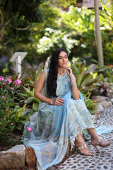 D2-A Feroze and mint Colour Block | 3PC Unstitched Luxury Chikankari Lawn Noor By Sadia Asad