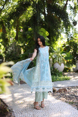 D2-A Feroze and mint Colour Block | 3PC Unstitched Luxury Chikankari Lawn Noor By Sadia Asad