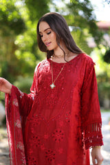 D2-B deep Red and maroon Colour Block | 3PC Unstitched Luxury Chikankari Lawn Noor By Sadia Asad