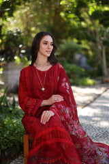 D2-B deep Red and maroon Colour Block | 3PC Unstitched Luxury Chikankari Lawn Noor By Sadia Asad