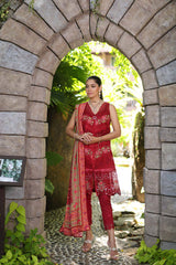 D12-A Red | 3PC Unstitched Luxury Chikankari Lawn Noor By Sadia Asad