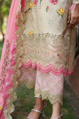 CCS-4-19 | 3PC Unstitched Suit Embroidered Lawn Combination By Charizma
