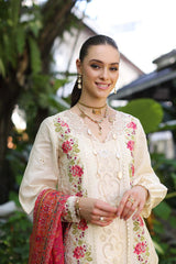 D12-B Cream Laser | 3PC Unstitched Luxury Chikankari Lawn Noor By Sadia Asad