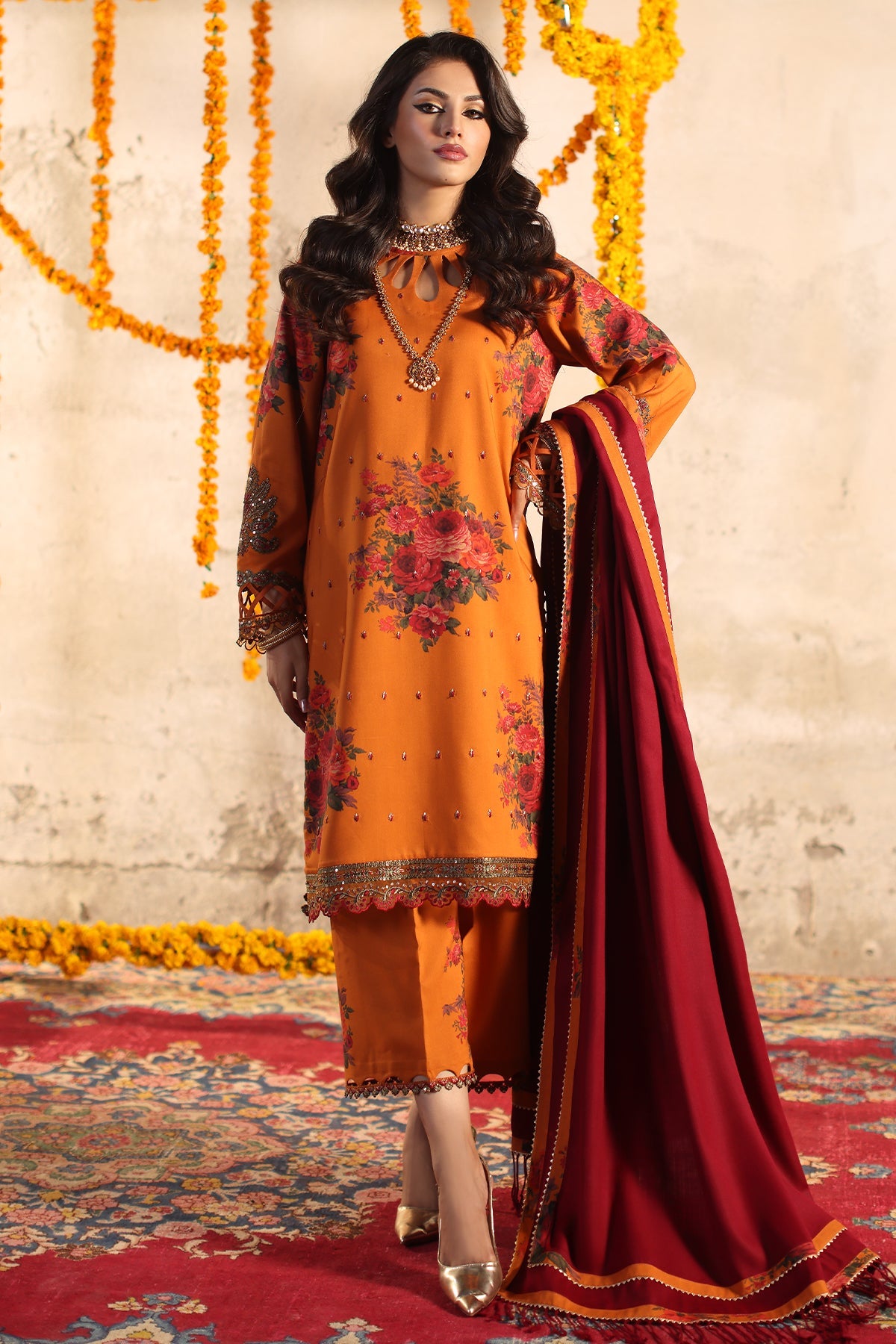 CMW4-7 | 3Pc Unstitched Suit Winter Emb Printed Acrylic Viscose Miraas By Charizma
