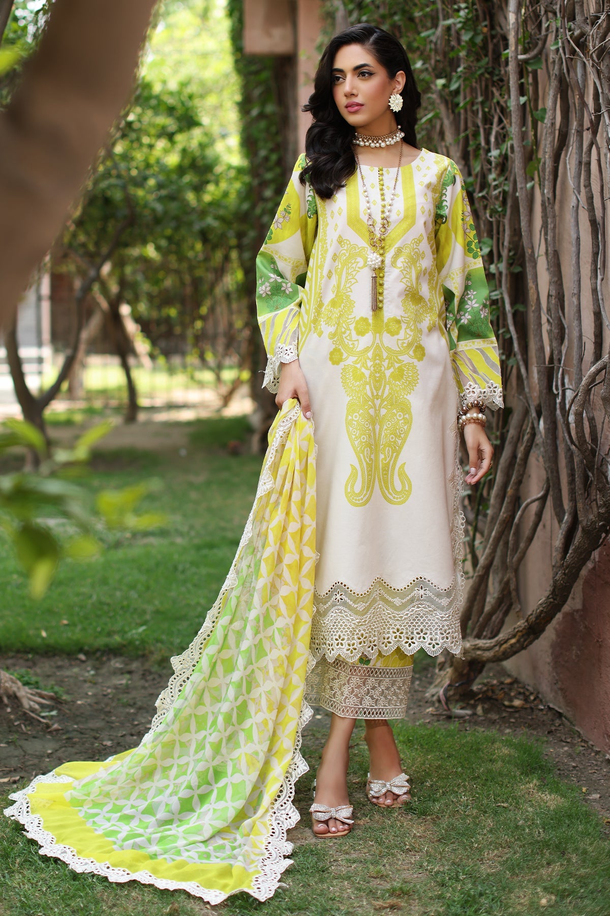 CCS-4-24 | 3PC Unstitched Suit Embroidered Lawn Combination By Charizma