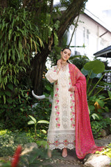 D12-B Cream Laser | 3PC Unstitched Luxury Chikankari Lawn Noor By Sadia Asad