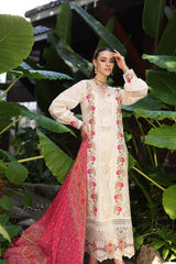 D12-B Cream Laser | 3PC Unstitched Luxury Chikankari Lawn Noor By Sadia Asad