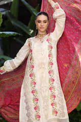 D12-B Cream Laser | 3PC Unstitched Luxury Chikankari Lawn Noor By Sadia Asad