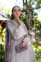 D1-B Grey Ombre | 3PC Unstitched Luxury Chikankari Lawn Noor By Sadia Asad