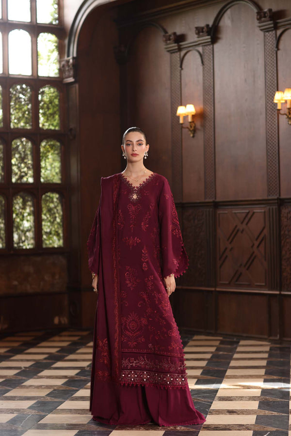 3-PC Unstitched Printed Khaddar Noor By Saadia Asad | Royal Claret