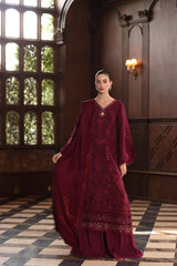 3-PC Unstitched Printed Khaddar Noor By Saadia Asad | Royal Claret