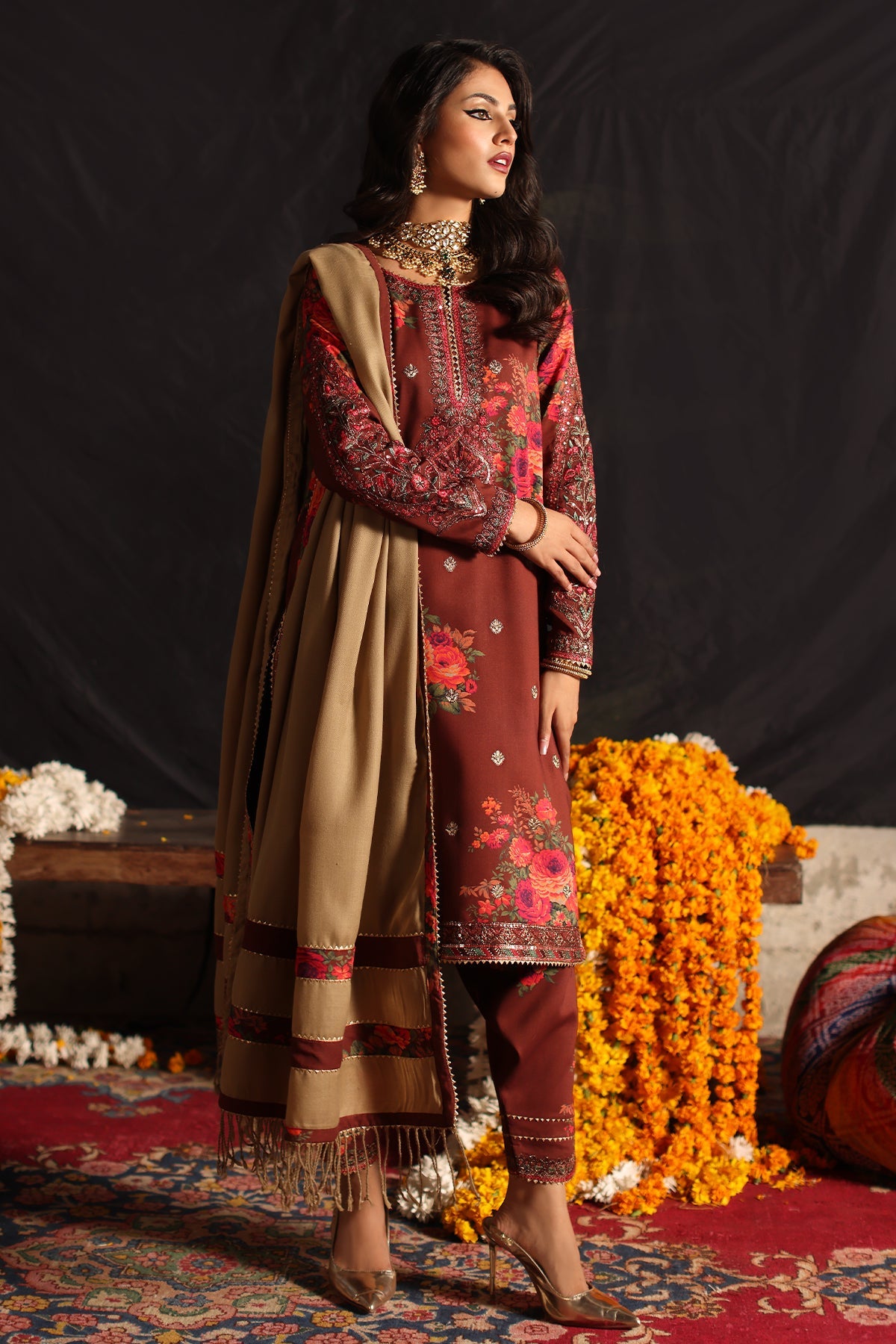CMW4-8 | 3Pc Unstitched Suit Winter Emb Printed Acrylic Viscose Miraas By Charizma