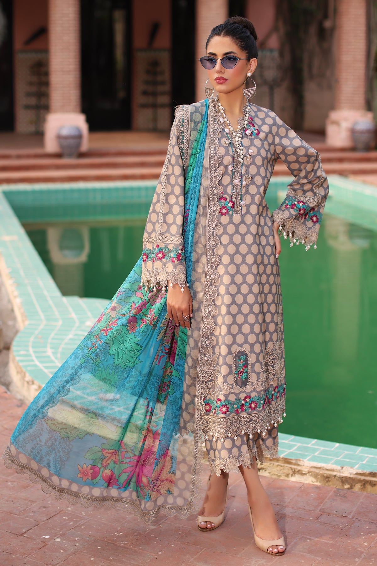 CCS-4-22 | 3PC Unstitched Suit Embroidered Lawn Combination By Charizma