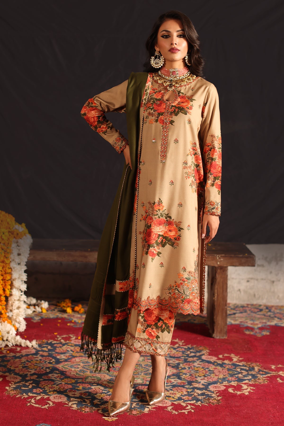 CMW4-2 | 3Pc Unstitched Suit Winter Emb Printed Acrylic Viscose Miraas By Charizma