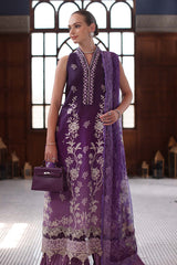 3-PC Unstitched Schiffli Embroidered Lawn Noor By saadia Asad | D9- Purple