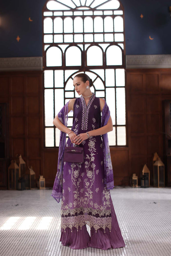 3-PC Unstitched Schiffli Embroidered Lawn Noor By saadia Asad | D9- Purple