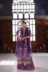 3-PC Unstitched Schiffli Embroidered Lawn Noor By saadia Asad | D9- Purple