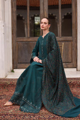 3-PC Unstitched Printed Khaddar Noor By Saadia Asad | Teal Empress