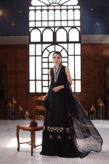 3-PC Unstitched Schiffli Embroidered Lawn Noor By saadia Asad | D7- Black
