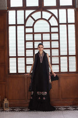 3-PC Unstitched Schiffli Embroidered Lawn Noor By saadia Asad | D7- Black