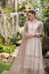 D3-B Beige Schifli | 3PC Unstitched Luxury Chikankari Lawn Noor By Sadia Asad