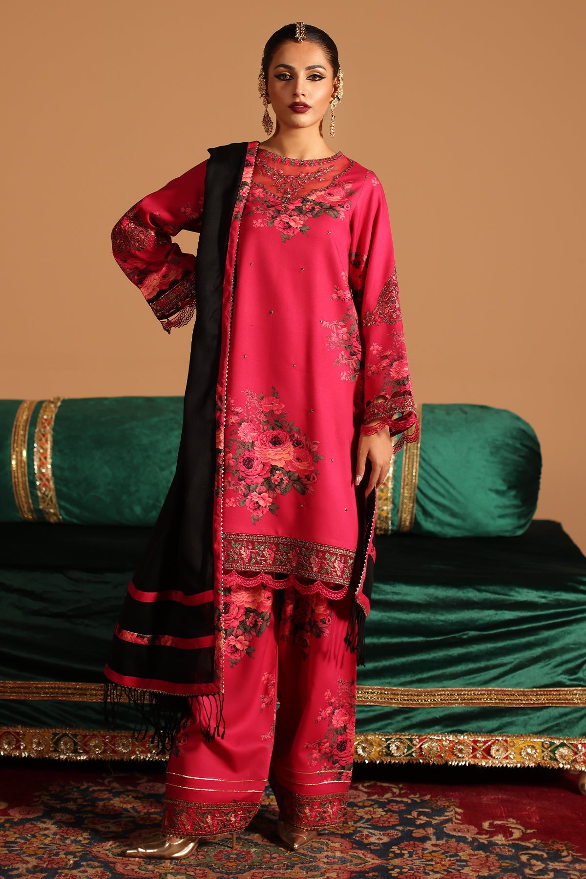 CMW4-6 | 3Pc Unstitched Suit Winter Emb Printed Acrylic Viscose Miraas By Charizma