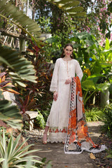 D6-B White Laser and schifli | 3PC Unstitched Luxury Chikankari Lawn Noor By Sadia Asad