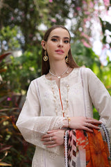 D6-B White Laser and schifli | 3PC Unstitched Luxury Chikankari Lawn Noor By Sadia Asad