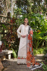 D6-B White Laser and schifli | 3PC Unstitched Luxury Chikankari Lawn Noor By Sadia Asad