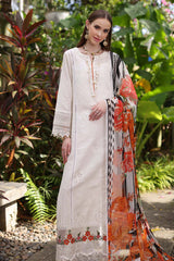 D6-B White Laser and schifli | 3PC Unstitched Luxury Chikankari Lawn Noor By Sadia Asad