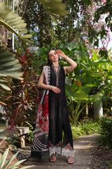 D6-A Black Laser and schifli | 3PC Unstitched Luxury Chikankari Lawn Noor By Sadia Asad