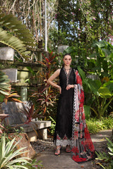 D6-A Black Laser and schifli | 3PC Unstitched Luxury Chikankari Lawn Noor By Sadia Asad