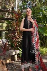 D6-A Black Laser and schifli | 3PC Unstitched Luxury Chikankari Lawn Noor By Sadia Asad