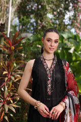 D6-A Black Laser and schifli | 3PC Unstitched Luxury Chikankari Lawn Noor By Sadia Asad