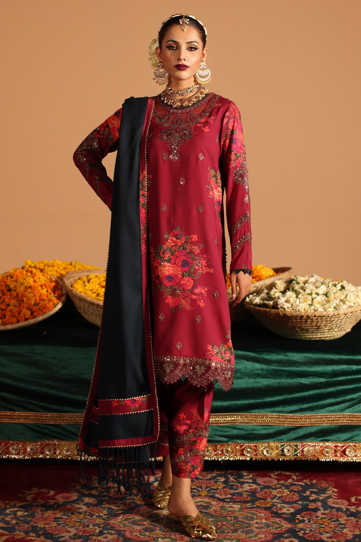 CMW4-3 | 3Pc Unstitched Suit Winter Emb Printed Acrylic Viscose Miraas By Charizma