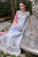 D7-A Multi Ice Blue | 3PC Unstitched Luxury Chikankari Lawn Noor By Sadia Asad