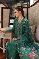 D4-A Green Laser | 3PC Unstitched Luxury Chikankari Lawn Noor By Sadia Asad