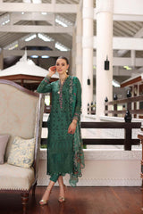 D4-A Green Laser | 3PC Unstitched Luxury Chikankari Lawn Noor By Sadia Asad