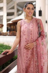 D4-B Pink Laser | 3PC Unstitched Luxury Chikankari Lawn Noor By Sadia Asad