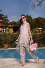 D7-A | 3Pc Unstitched Suit Embroidered Lawn Luxe Chikankaari'25 Noor By Sadia Asad